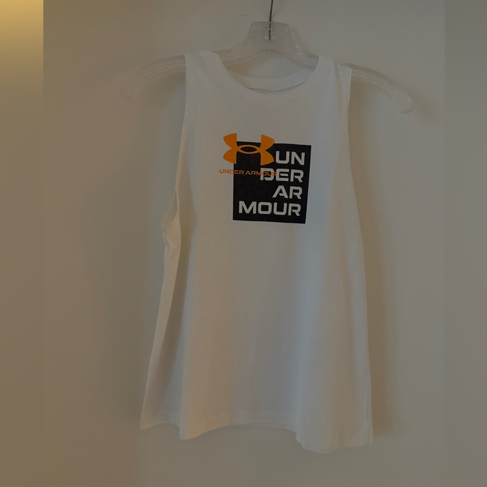 Under Armour White Tank with Orange and Black Logo